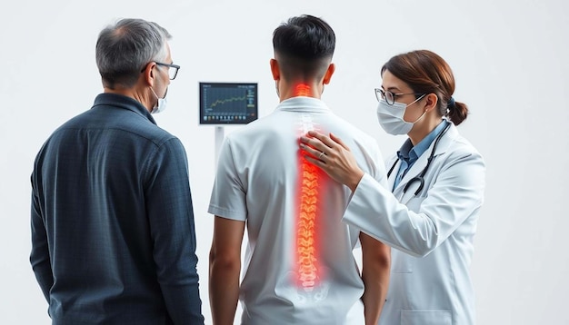 Doctor examining patients back spine diagnosis therapist