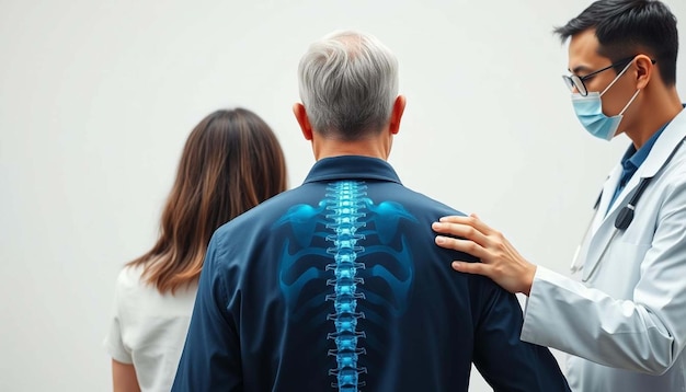 Doctor examining patients back spine diagnosis therapist