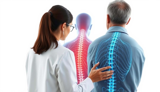 Doctor examining patients back spine diagnosis therapist