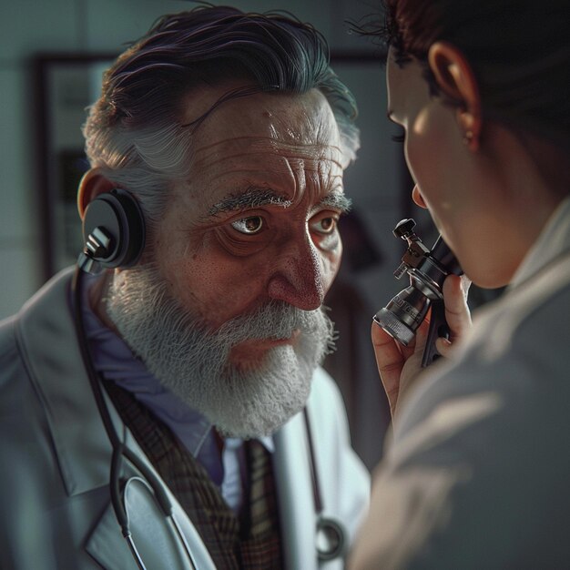 a doctor examining a patients ear with an otoscope