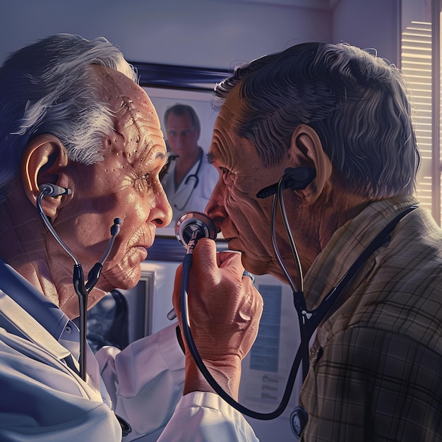 a doctor examining a patients ear with an otoscope