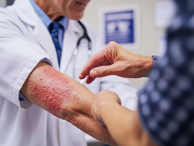 Photo doctor examining skin rash