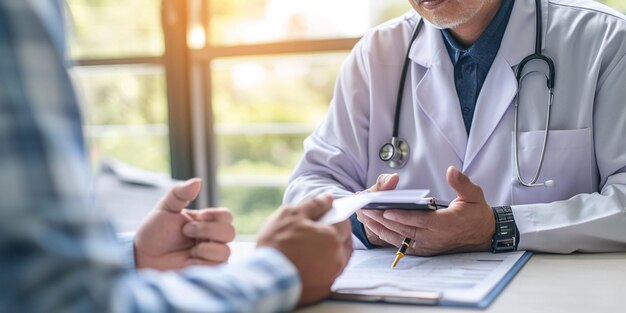 Doctor giving a consultation to a patient and explaining medical informations and diagnosis