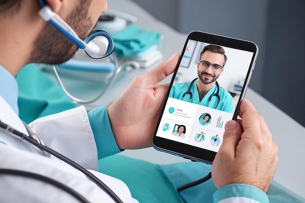 Doctor giving medical consultation by phone and video call