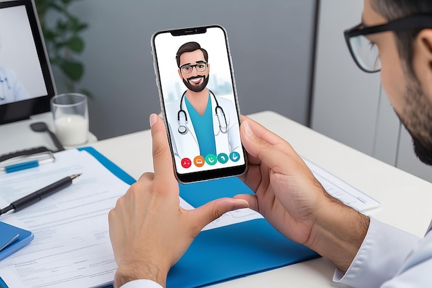 Doctor giving medical consultation by phone and video call