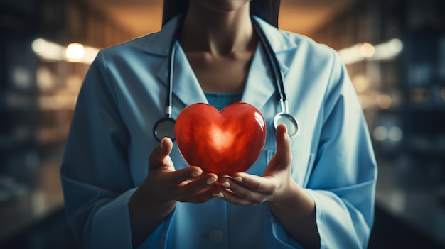 Doctor hands holding a read heart shape Generative Ai