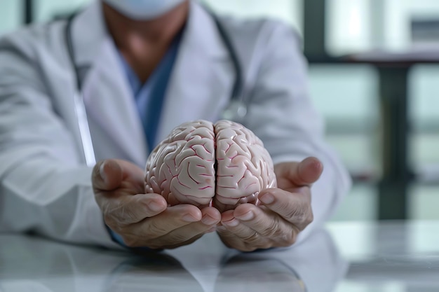 Photo doctor holding a brain model