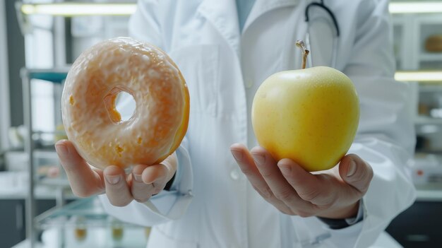 The doctor holding food choices