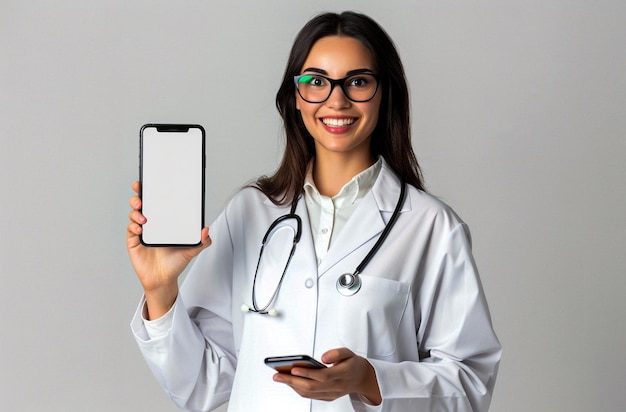 Doctor Holding Smartphone with Blank Screen for Medical App Telemedicine or online consultation