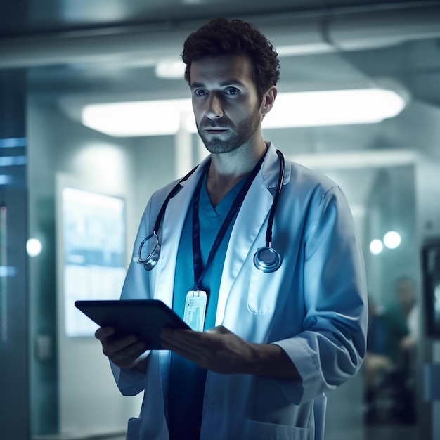 doctor holding tablet in lab