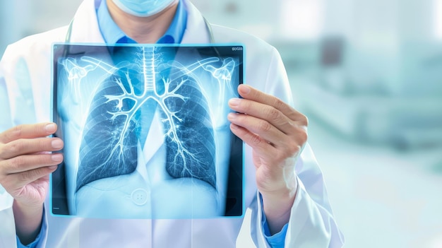 Doctor holding up a lung Xray showing the effects of smoking