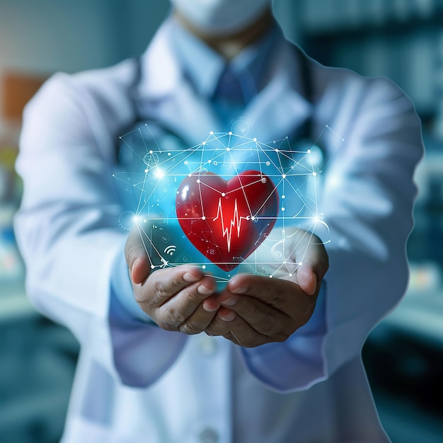 a doctor holds a heart with a heart in his hands