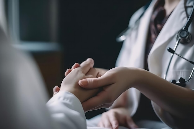 The Doctor Holds The Patients Hands Closeup Generative AI