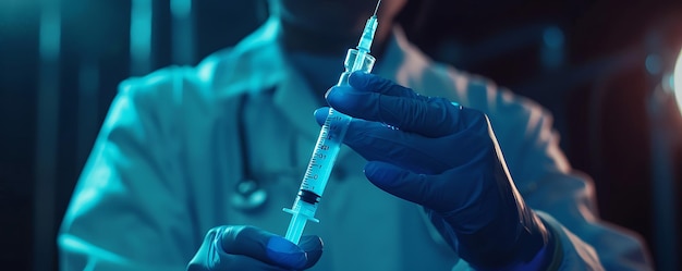 a doctor holds a syringe with a syringe in his hand