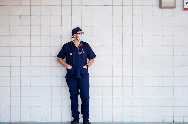 Doctor in hospital outside resting