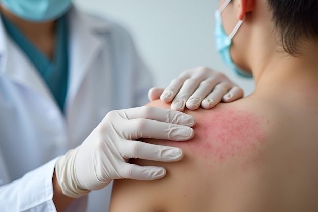 Photo a doctor is putting a bandage on a womans back