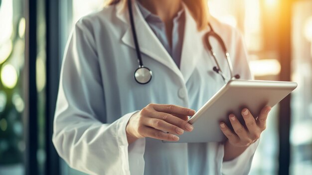 The doctor is showing the patient medical test results on her tablet