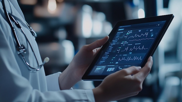 The doctor is showing the patient medical test results on her tablet