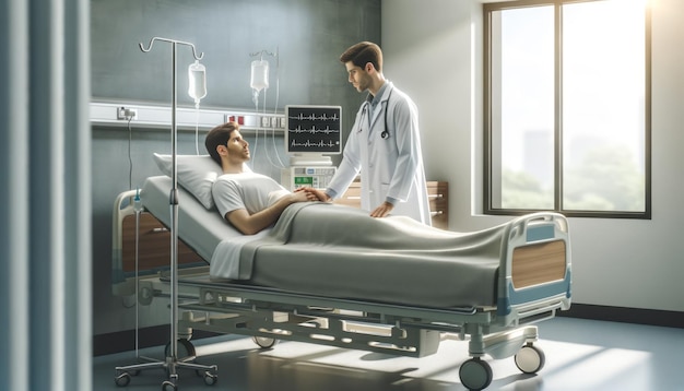 a doctor is standing next to a patient in a hospital room