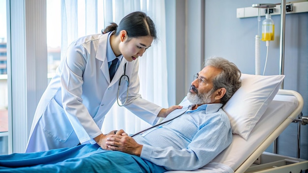 a doctor is talking to a patient in a hospital bed