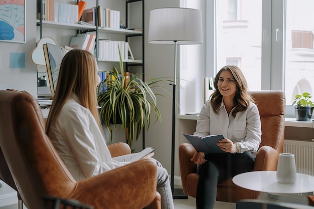 Photo a doctor is talking to a patient in a medical office