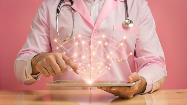 Photo a doctor is using a tablet with the words medical science on it