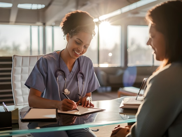 Photo a doctor is writing prescription