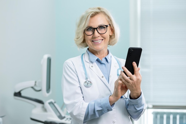 Doctor looks through medical records in ultrasound office