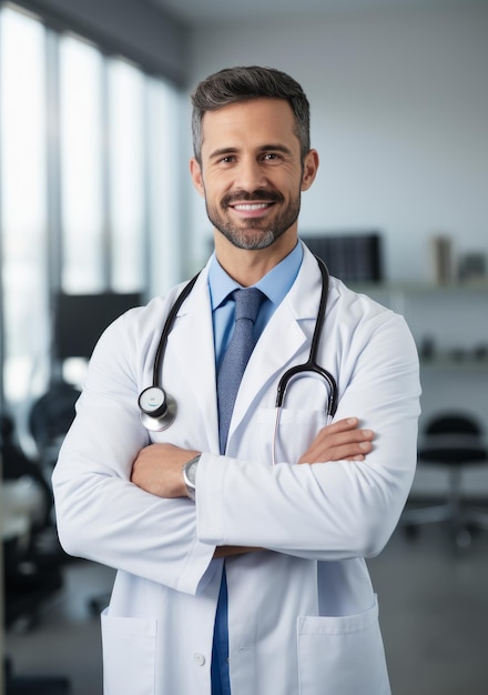 Doctor man adult standing straight in hospital office