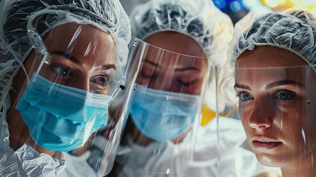 Doctor and nurses in special equipment