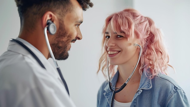 Photo doctor and patient with stethoscopes