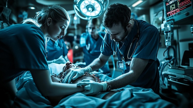 Photo doctor performing cpr on a patient in a highstress situation