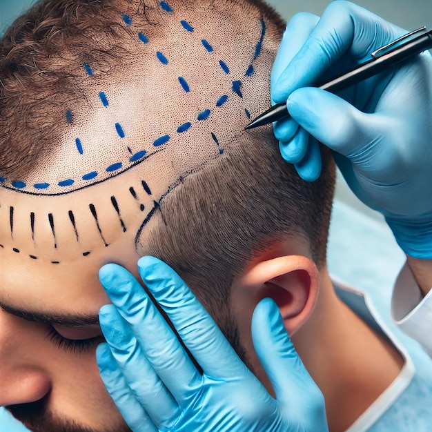 Doctor Preparing Patient for Hair Transplant Procedure