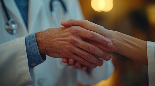 Photo doctor shaking hands with patient in hospital room