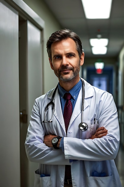 A doctor standing with a stethoscope around his neck