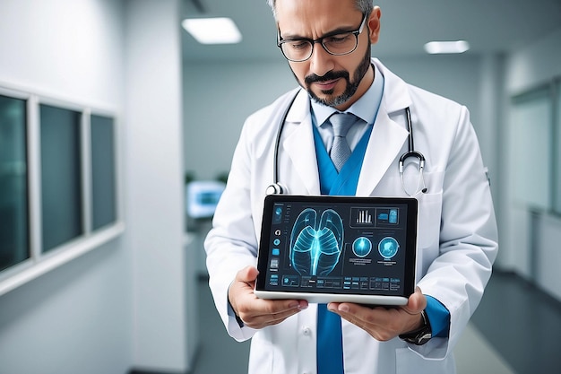 Doctor Using Tablet Computer at the Hospital Medical Healthcare Service