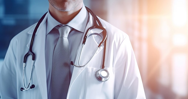 Doctor in white gown uniform with stethoscope