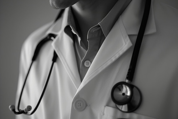 a doctor in a white lab coat against a white backdrop