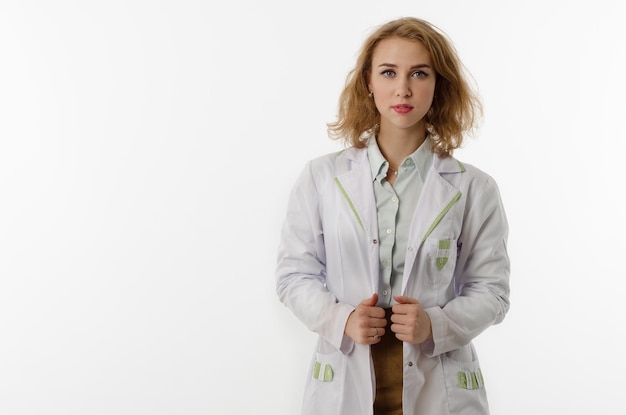 Doctor in white suit on white background