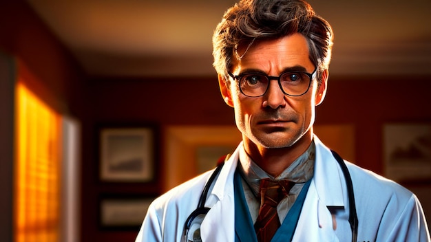 a doctor with glasses and a lab coat on