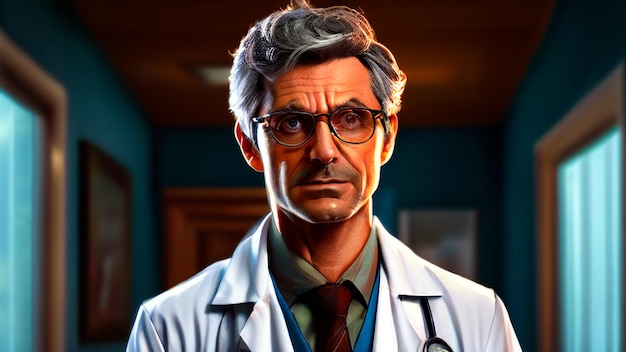 a doctor with glasses and a lab coat on