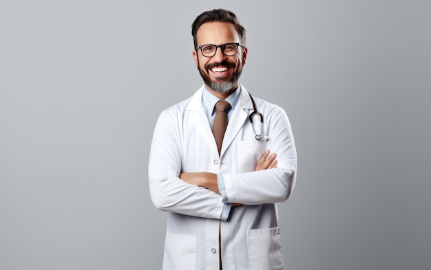 A doctor with glasses and a stethoscope on his neck.