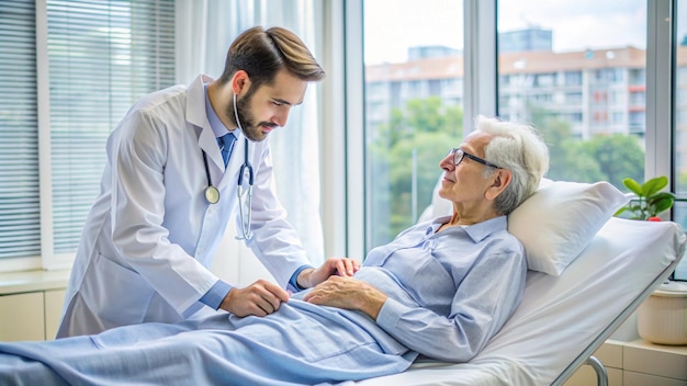 doctor with a patient in a hospital bed