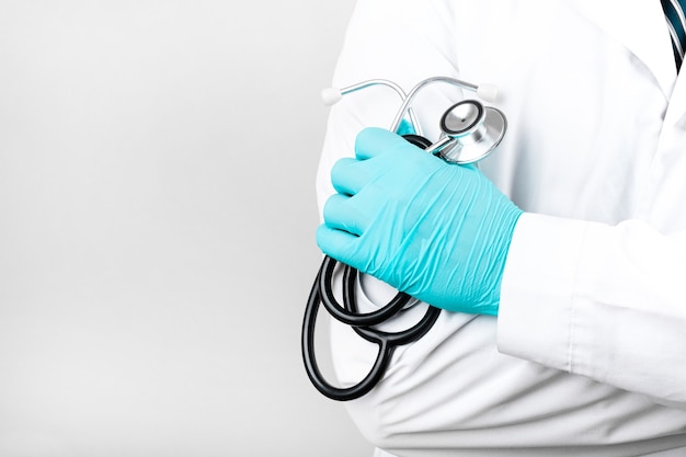 Doctor with a stethoscope in the hospital.