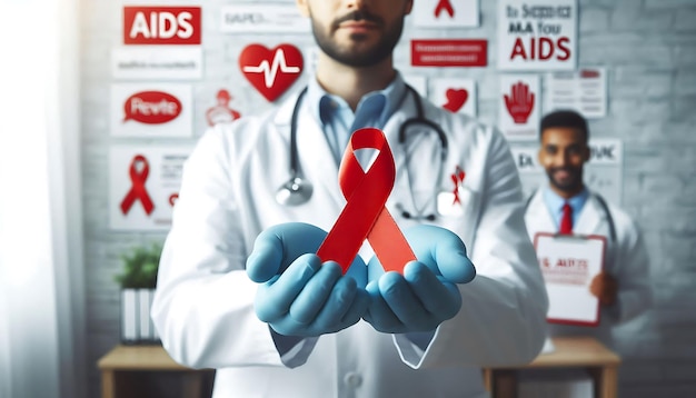 Photo doctor with world aids day ribbon