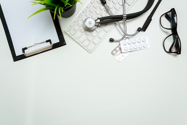 Doctor workplace with a stethoscope 