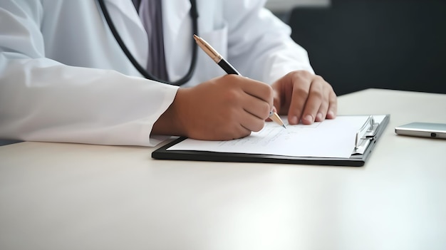 A doctor writing on a clipboard