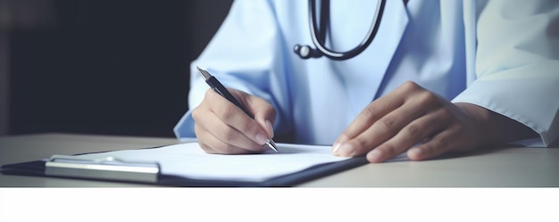 Doctor writing on a prescription note copy space