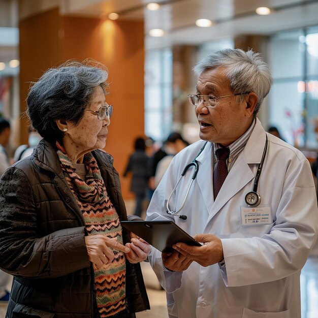 Doctors Chatting with Elderly People in the Background