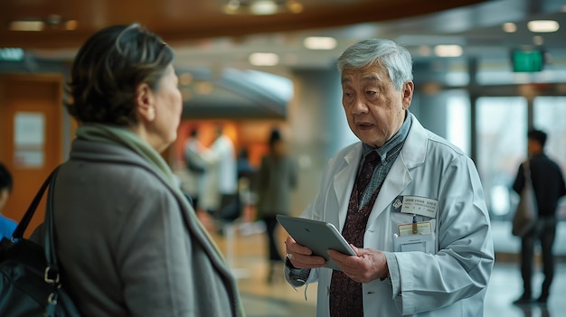 Doctors Chatting with Elderly People in the Background